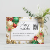 クリスマスボーブル豪華なホワイト金ゴールドQRビジネス シーズンカード (スタンド正面)