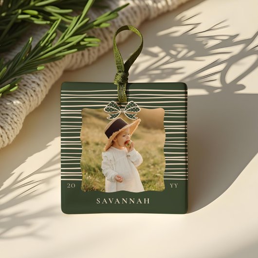 クリスマスボーモダングストライプのウェーブフォトキープサケ セラミックオーナメント