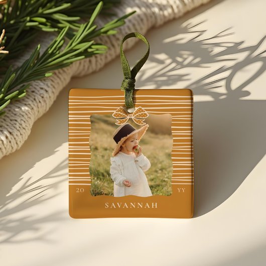 クリスマスボーモダングストライプのウェーブフォトキープサケ セラミックオーナメント