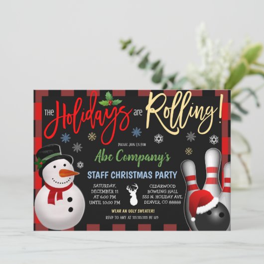 クリスマスボーリングパーティの招待状ホリデーパーティー 招待状 (スタンド正面)
