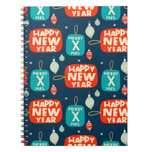 クリスマスボールとオーナメントヴィンテージのパターン戻る ノートブック (正面)