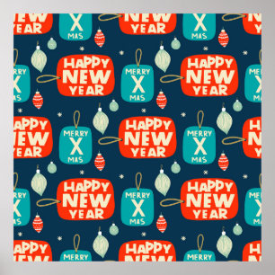 クリスマスボールとオーナメントヴィンテージのパターン戻る ポスター