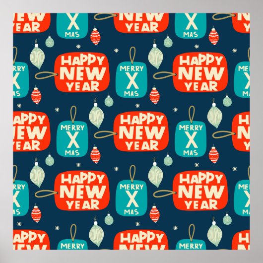 クリスマスボールとオーナメントヴィンテージのパターン戻る ポスター (正面)