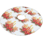 クリスマスボールとキャンドル ブラッシュドポリエステルツリースカート (アングル)