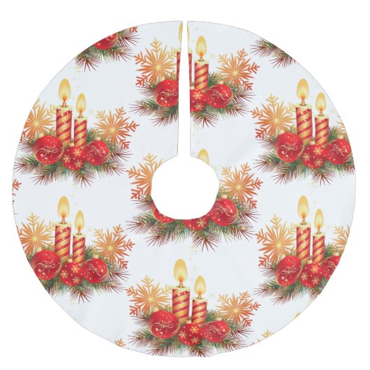 クリスマスボールとキャンドル ブラッシュドポリエステルツリースカート (正面)