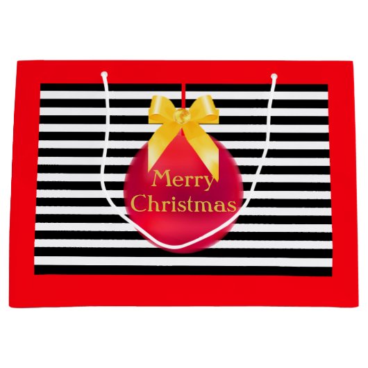 クリスマスボールとストライプ ラージペーパーバッグ (正面)