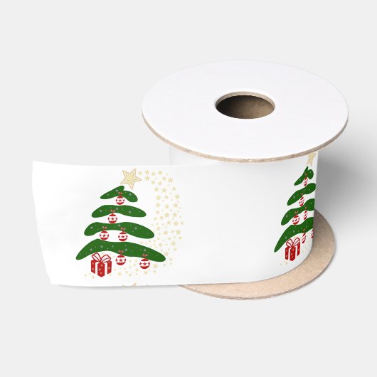 クリスマスボールとプレゼントの松の木 サテンリボン (リール)