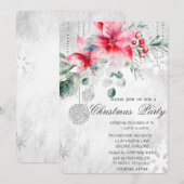 クリスマスボールとポインセチアのグレイクリスマスパーティー 招待状 (正面/裏面)