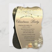 クリスマスボールとライトのダマスク柄クリスマスパーティー 招待状 (正面)