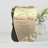 クリスマスボールとライトのダマスク柄クリスマスパーティー 招待状 (スタンド正面)