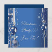 クリスマスボールとリボンのパーティー招待状 招待状 (正面/裏面)