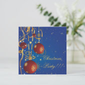 クリスマスボールとリボンブルーパーティの招待状 招待状 (スタンド正面)
