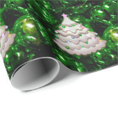 クリスマスボールと木，緑 ラッピングペーパー (ロールコーナー)