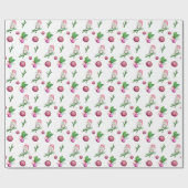 クリスマスボールと枝が付いたかわいいフクロウサンタ ラッピングペーパー (フラット)