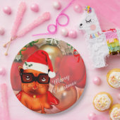 クリスマスボールの背景にクリスマスのブルドッグ ペーパープレート (パーティー)