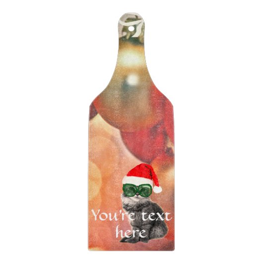 クリスマスボールの背景のクリスマスキャット カッティングボード (正面)