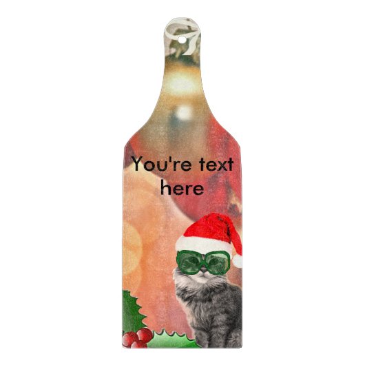 クリスマスボールの背景のクリスマスキャット カッティングボード (正面)