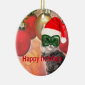 クリスマスボールの背景のクリスマスキャット セラミックオーナメント (右)