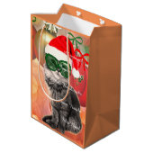 クリスマスボールの背景のクリスマスキャット ミディアムペーパーバッグ (裏面アングル)