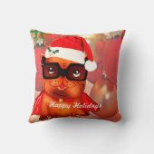 クリスマスボールの背景のクリスマスブルドッグ クッション (裏面)