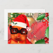 クリスマスボールの背景のクリスマスブルドッグ シーズンポストカード (正面/裏面)
