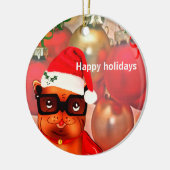 クリスマスボールの背景のクリスマスブルドッグ セラミックオーナメント (左)