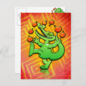 クリスマスボールをジャグリングするクリスマスのワニ シーズンポストカード (正面/裏面)