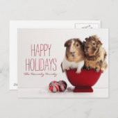 クリスマスボールを持つモルモット シーズンポストカード (正面/裏面)