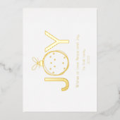 クリスマスボールを様式化した金ゴールドで喜びの願い 箔シーズンカード (正面)