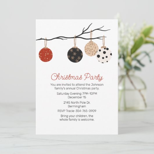 クリスマスボールオーナメントクリスマスパーティー 招待状 (スタンド正面)