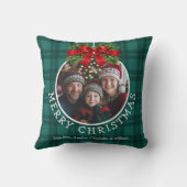 クリスマスボールオーナメントフォトグリーンバッファロープレイド クッション (裏面)