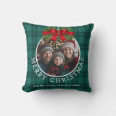 クリスマスボールオーナメントフォトグリーンバッファロープレイド クッション (正面)