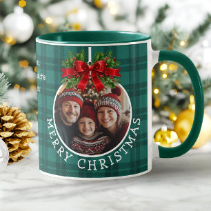 クリスマスボールオーナメントフォトグリーンバッファロープレイド マグカップ
