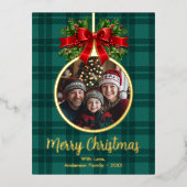 クリスマスボールオーナメントフォトバッファロープレイド 箔シーズンポストカード (正面)