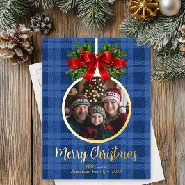 クリスマスボールオーナメントフォトバッファロープレイド 箔シーズンポストカード