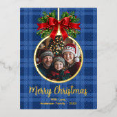 クリスマスボールオーナメントフォトバッファロープレイド 箔シーズンポストカード (正面)