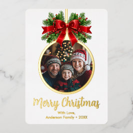 クリスマスボールオーナメントホリーベリーフォトプレイド 箔シーズンカード