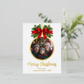 クリスマスボールオーナメントホリーベリーフォトホワイト 箔シーズンポストカード (立ち正面)
