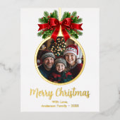 クリスマスボールオーナメントホリーベリーフォトホワイト 箔シーズンポストカード (正面)