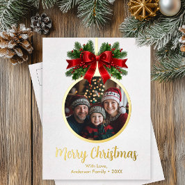 クリスマスボールオーナメントホリーベリーフォトホワイト 箔シーズンポストカード