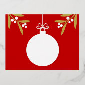クリスマスボールオーナメントレッドフォイルホリデーポストカード 箔シーズンポストカード (正面)