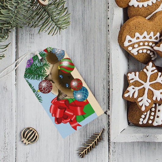 クリスマスボールオーナメント猫 ギフトタグ