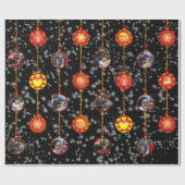 クリスマスボールオーナメント6枚の写真、黒 ラッピングペーパー (フラット)