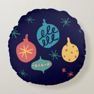 クリスマスボールグリーンイエローヴィンテージ装飾用クッション ラウンドクッション