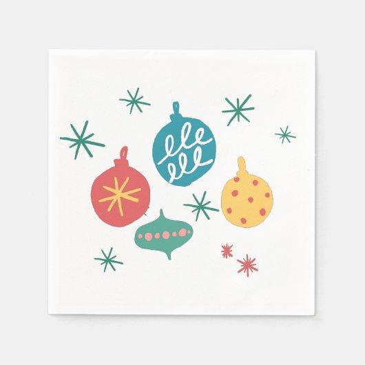 クリスマスボールグリーンイエローヴィンテージ スタンダードカクテルナプキン (正面)