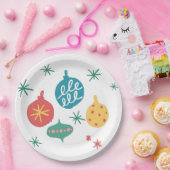 クリスマスボールグリーンイエローヴィンテージ ペーパープレート (パーティー)