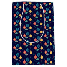 クリスマスボールグリーンイエローヴィンテージ ミディアムペーパーバッグ