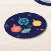 クリスマスボールグリーンイエローヴィンテージ ラウンドペーパーコースター (アングル)