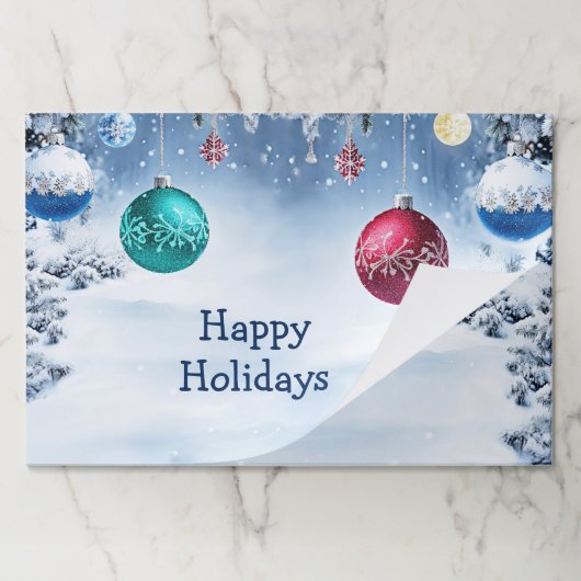 クリスマスボールススノーウィホリデーティアウェイランチョンマット ペーパーパッド (折り畳み)