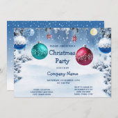 クリスマスボールススノーウィホリデーパーティー招待状 招待状 (正面/裏面)